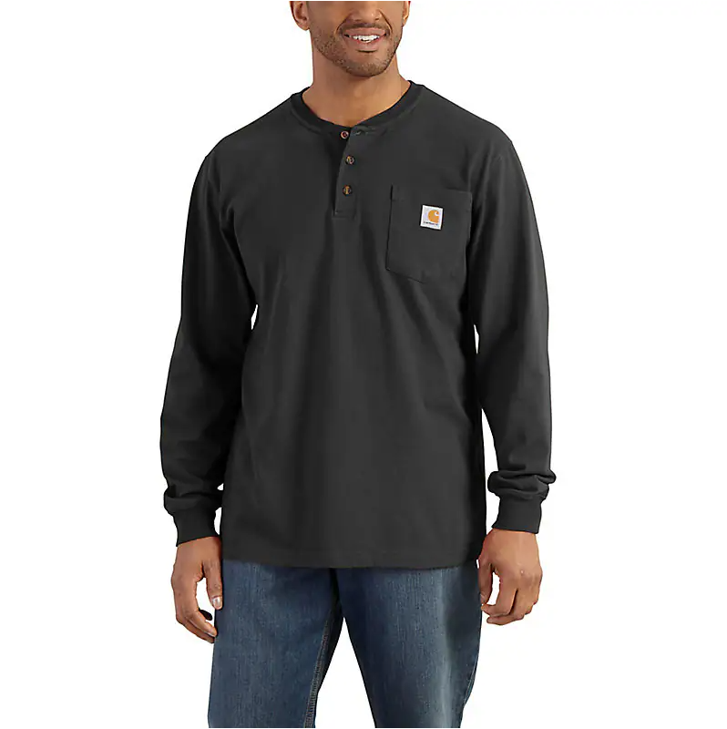 K128 - Loose Fit Heavyweight Long-Sleeve Pocket Henley T-Shirt