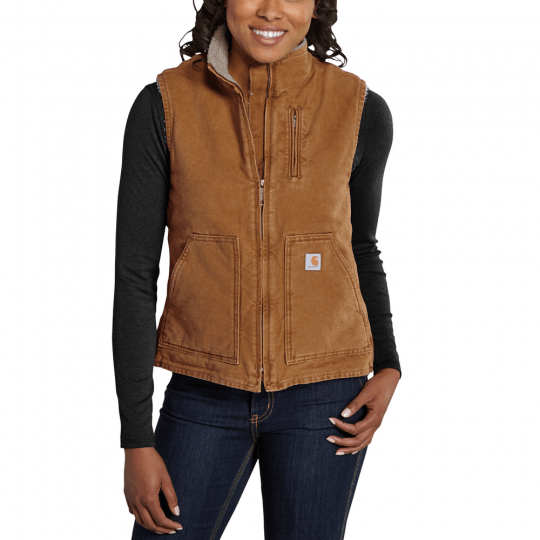 Women's Sherpa-Lined Mock Neck Vest - Carhartt Brown - Purpose-Built / Home of the Trades